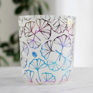 hazy iridescent ginkgo applique crystal singing bowl