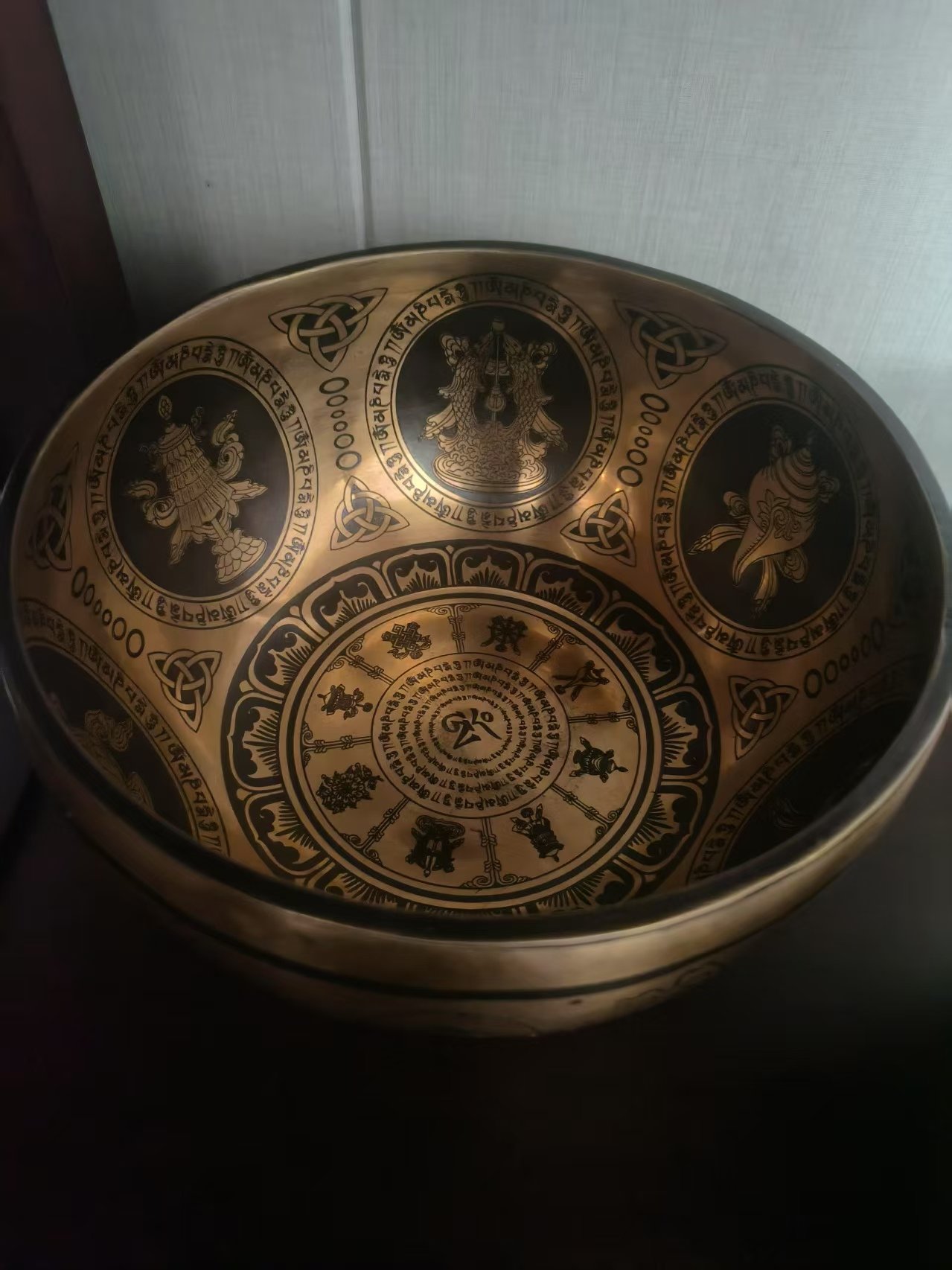 old nepal singing bowl with pattern