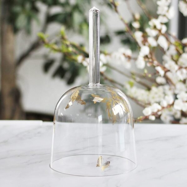 clear handheld crystal singing bowl (practitioner) with gold butterfly design