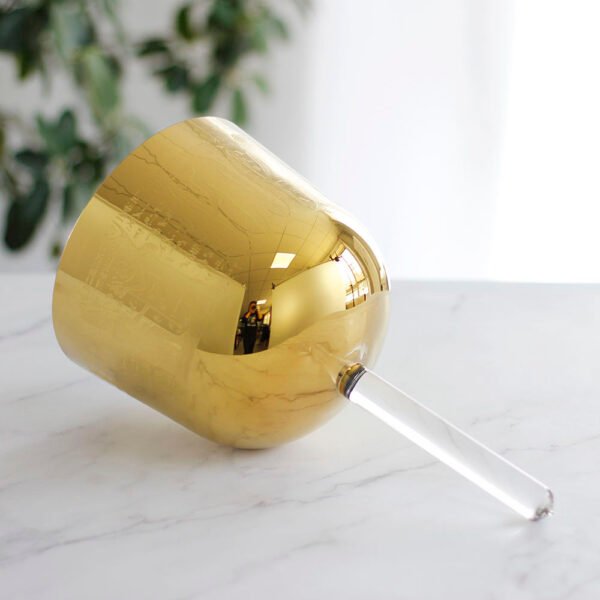 gold plated handheld crystal singing bowl (practitioner) with abyss design