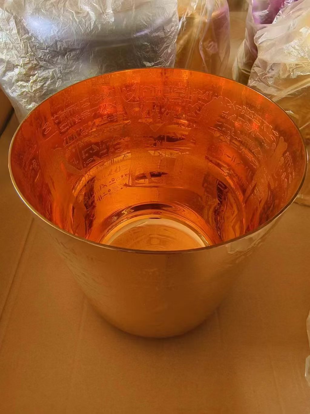 gold plated crystal singing bowl with abyss design