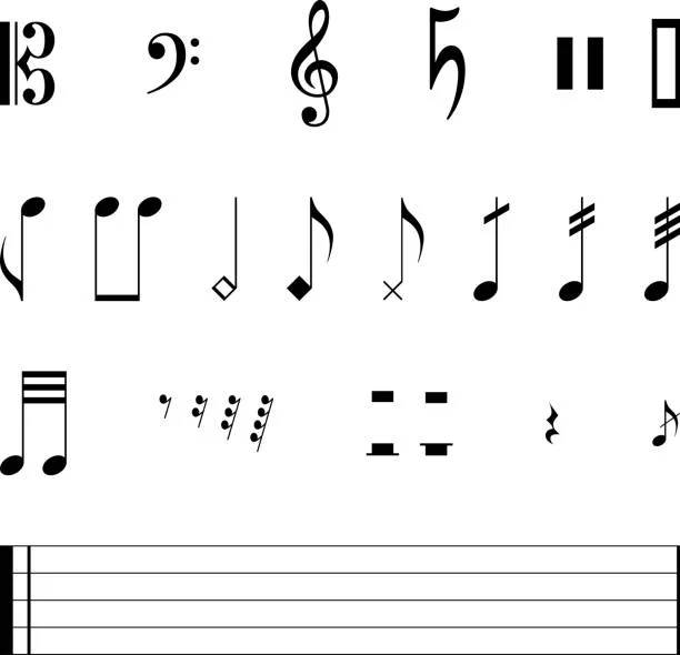 Conjunto de iconos de notas musicales. Ilustración vectorial de notas musicales.