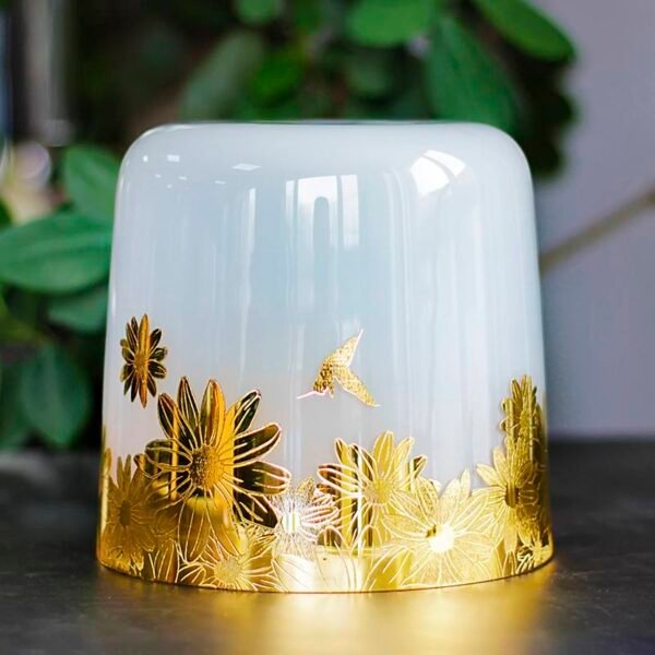 hazy crystal singing bowl with gold dra