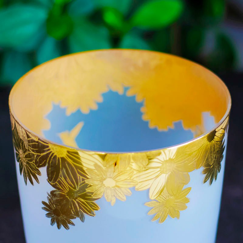 hazy crystal singing bowl with gold dra