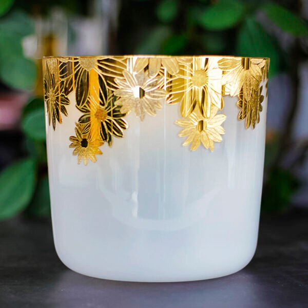 hazy crystal singing bowl with gold dra