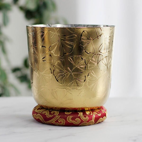shine hazy iridescent ginkgo applique crystal singing bowl