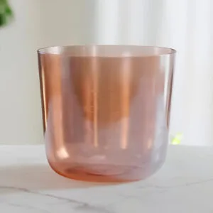 Cuenco tibetano de cristal rojo claro lacado iridiscente en oro rosa