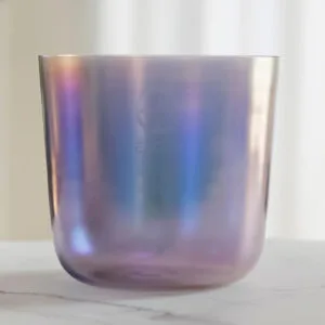 Cuenco cantor de cristal azul lacado iridiscente del océano profundo