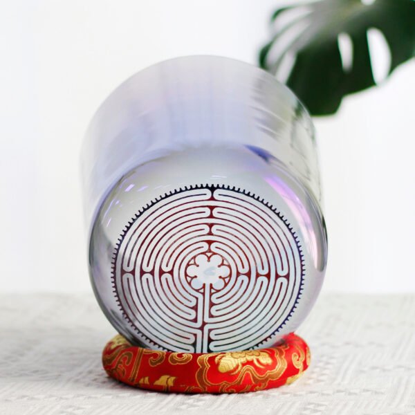 iridescent crystal singing bowl with gold mirror maze drawing